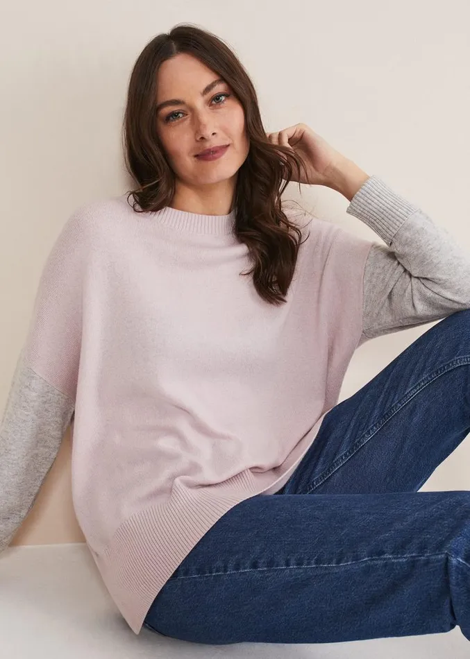 Rema Wool Cashmere Colourblock Jumper Greypink Women Phase Eight Knitwear
