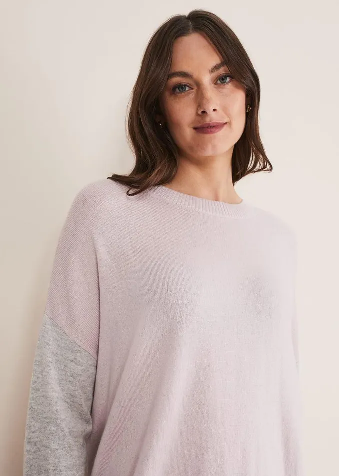 Rema Wool Cashmere Colourblock Jumper Greypink Women Phase Eight Knitwear