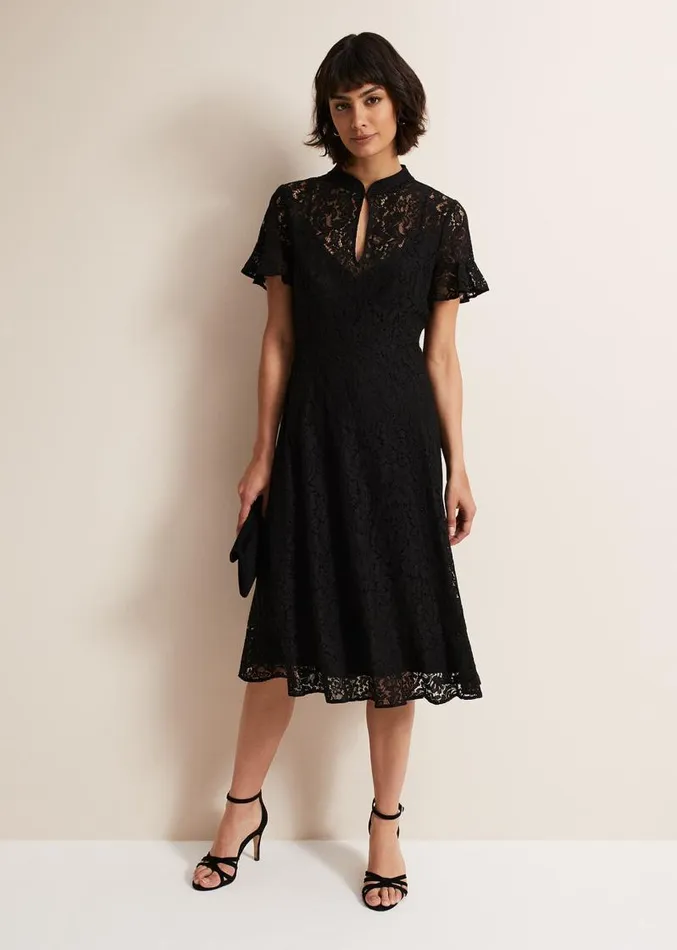 Rimsha Black Lace Midi Dress Black Women Phase Eight Dresses