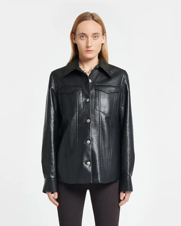 Rocio Regenerated Leather Overshirt Black Women Nanushka Jackets and Blazers