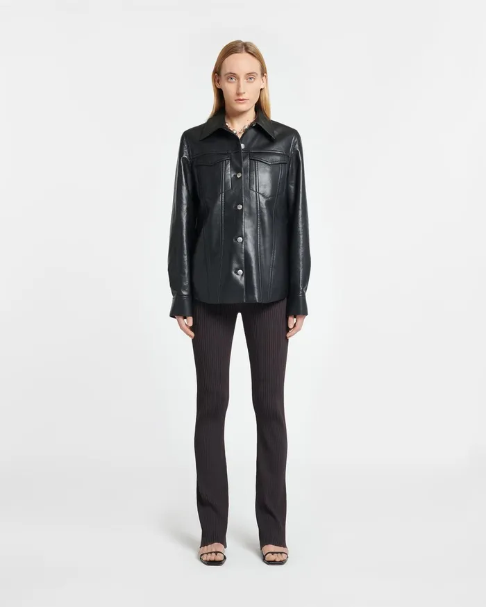 Rocio Regenerated Leather Overshirt Black Women Nanushka Jackets and Blazers