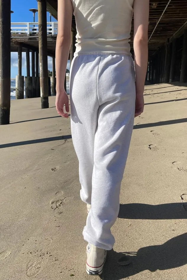 Rosa Tie Sweatpants Heather White Women Brandy Melville Sweatpants and Sweatshirts