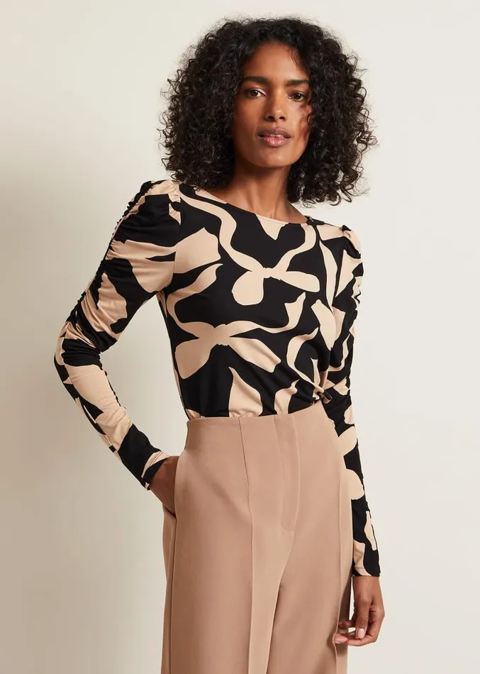 Rosalita Bow Print Top Neutral Women Phase Eight Tops and TShirts