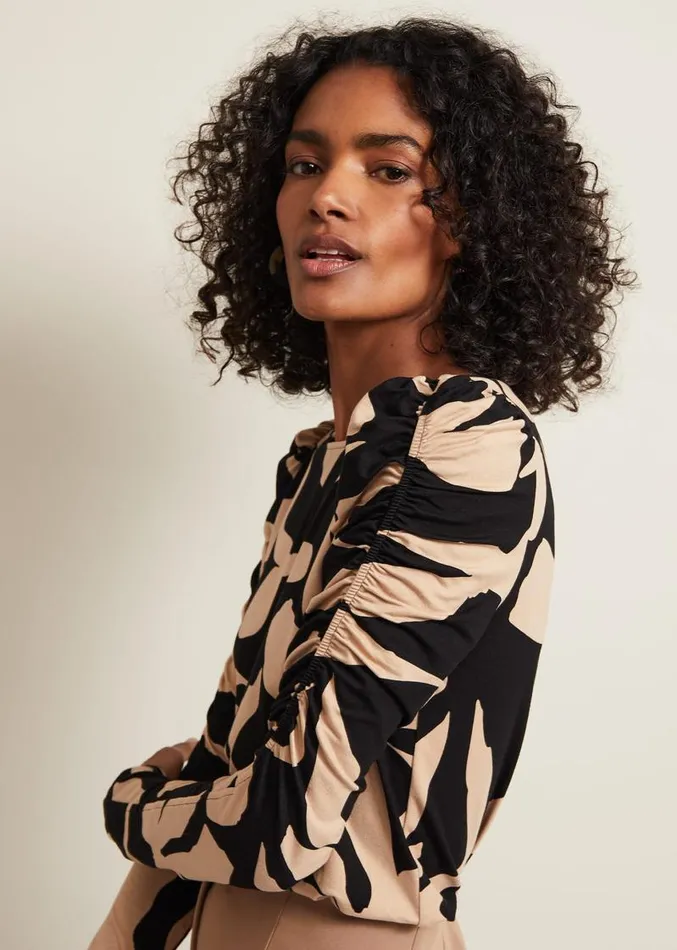 Rosalita Bow Print Top Neutral Women Phase Eight Tops and TShirts