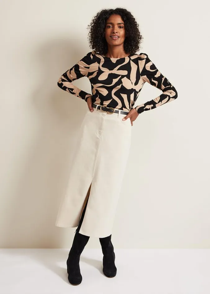 Rosalita Bow Print Top Neutral Women Phase Eight Tops and TShirts