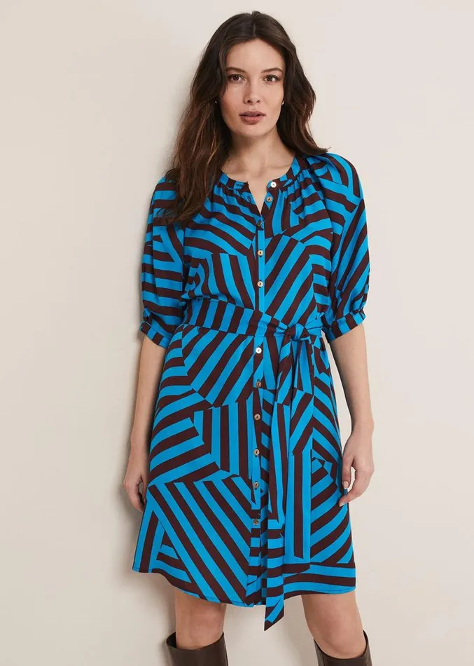 Rosella Striped Mini Dress Bluechocolate Women Phase Eight Dresses