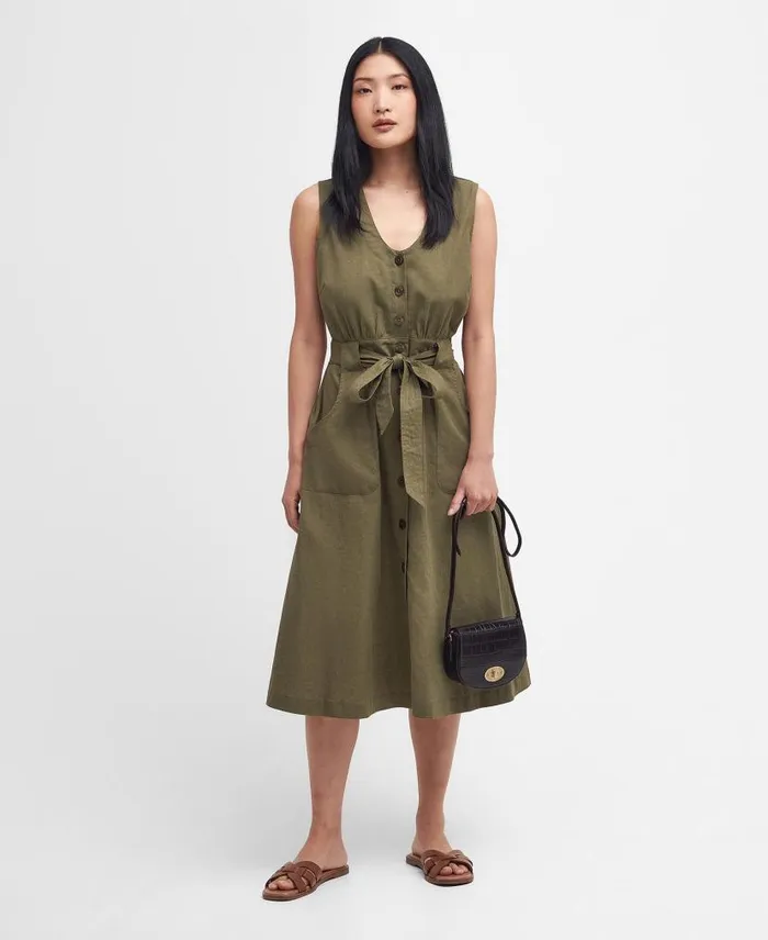 Rutherglen Sleeveless Midi Dress Classic Navy Women Barbour Dresses and Skirts