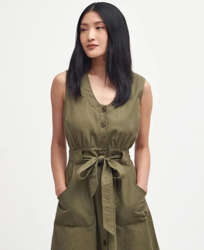 Rutherglen Sleeveless Midi Dress Classic Navy Women Barbour Dresses and Skirts