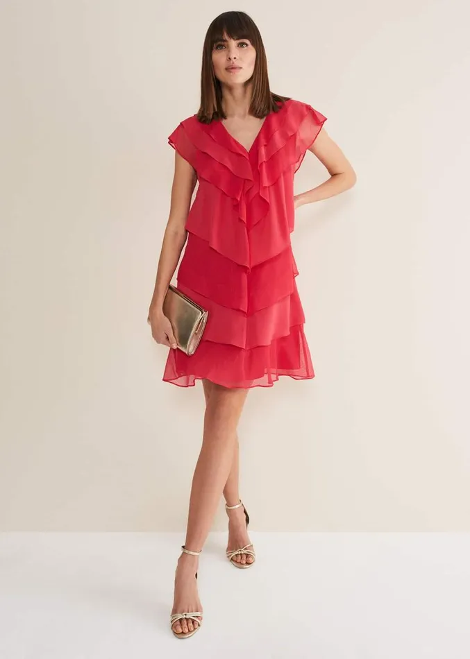 Sage Pleated Ruffle Mini Dress Raspberry Women Phase Eight Dresses