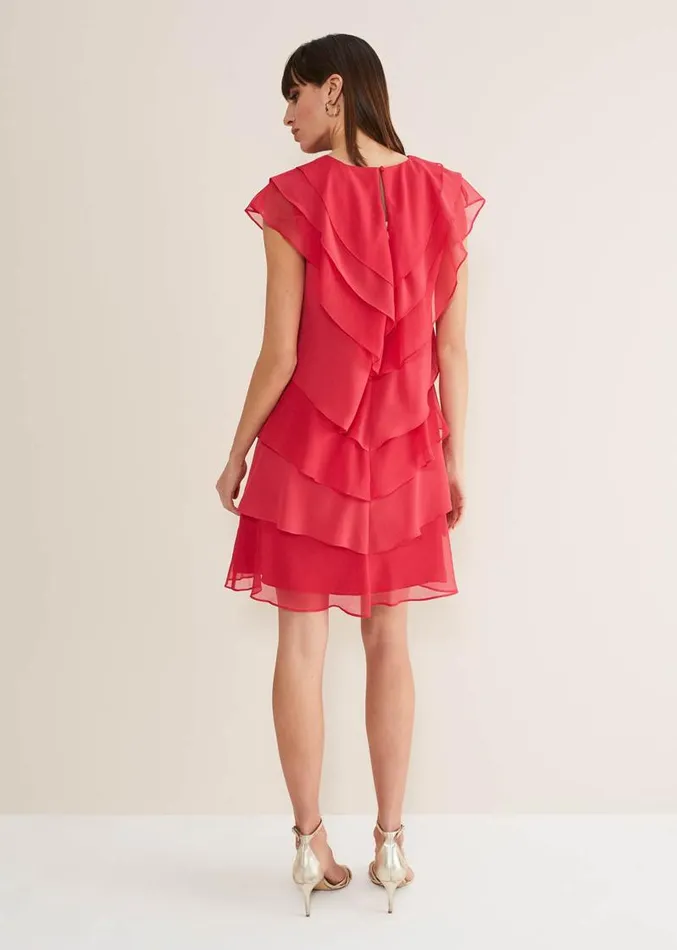 Sage Pleated Ruffle Mini Dress Raspberry Women Phase Eight Dresses