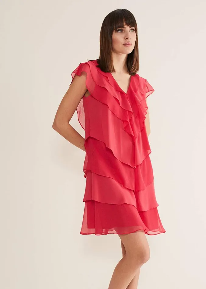 Sage Pleated Ruffle Mini Dress Raspberry Women Phase Eight Dresses