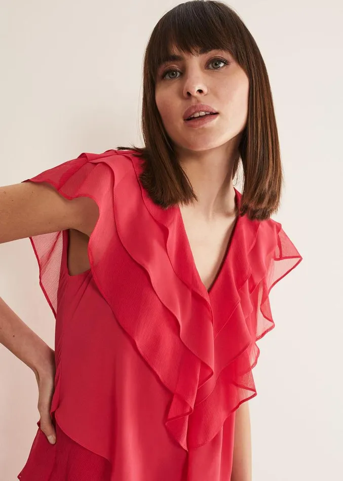 Sage Pleated Ruffle Mini Dress Raspberry Women Phase Eight Dresses