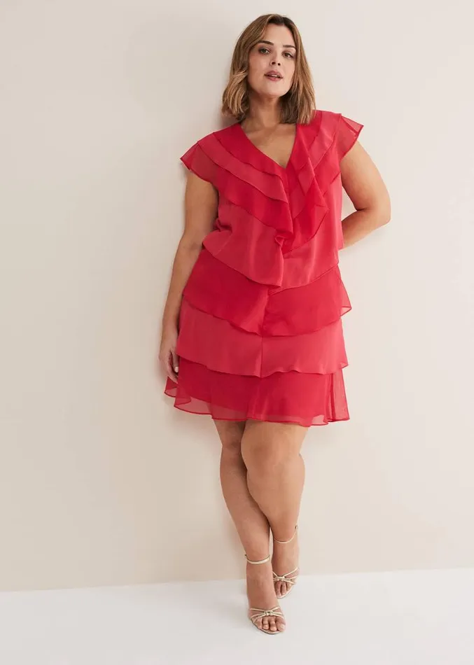 Sage Pleated Ruffle Mini Dress Raspberry Women Phase Eight Dresses