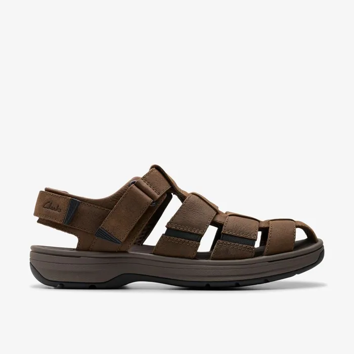 Saltway Cove Dark Brown Leather Men Clarks Sandals and Flip Flops