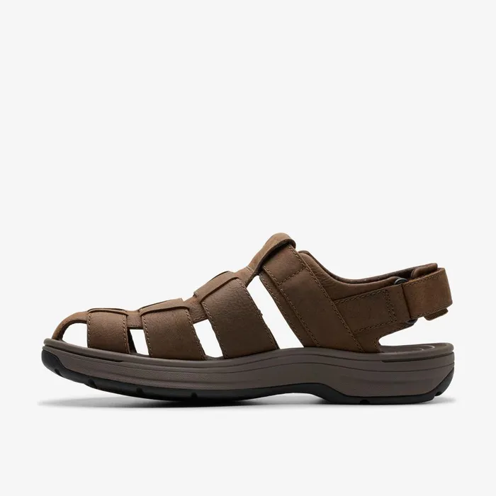 Saltway Cove Dark Brown Leather Men Clarks Sandals and Flip Flops