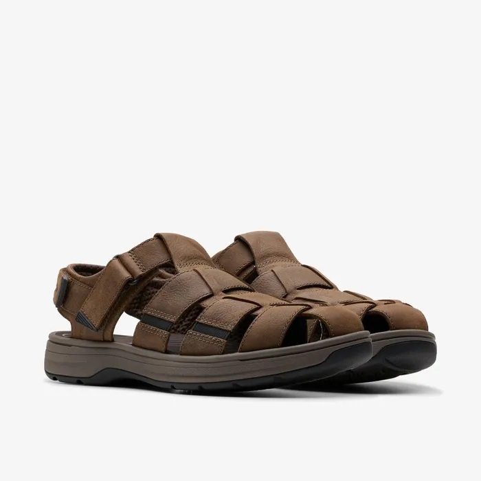 Saltway Cove Dark Brown Leather Men Clarks Sandals and Flip Flops