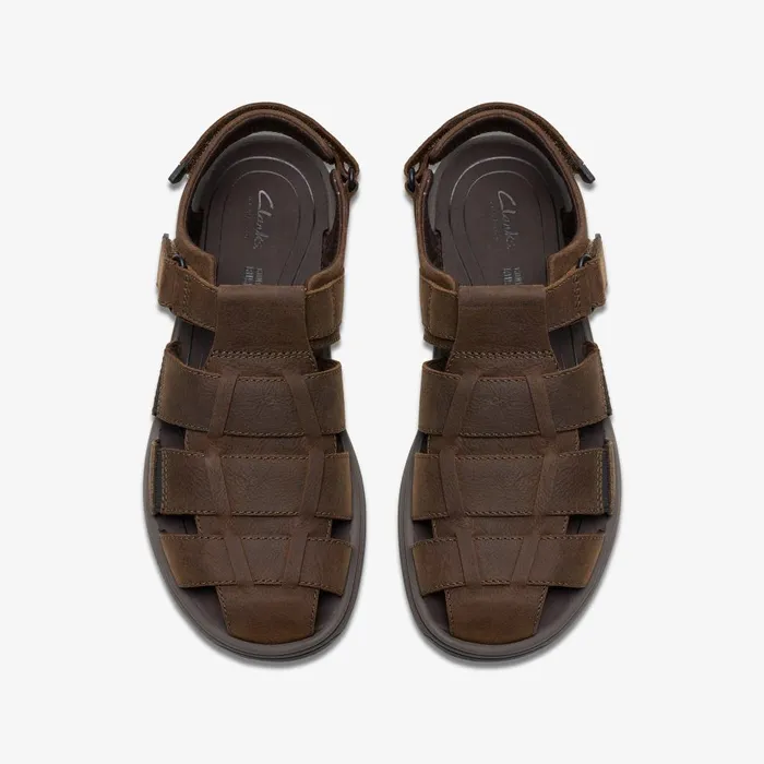 Saltway Cove Dark Brown Leather Men Clarks Sandals and Flip Flops
