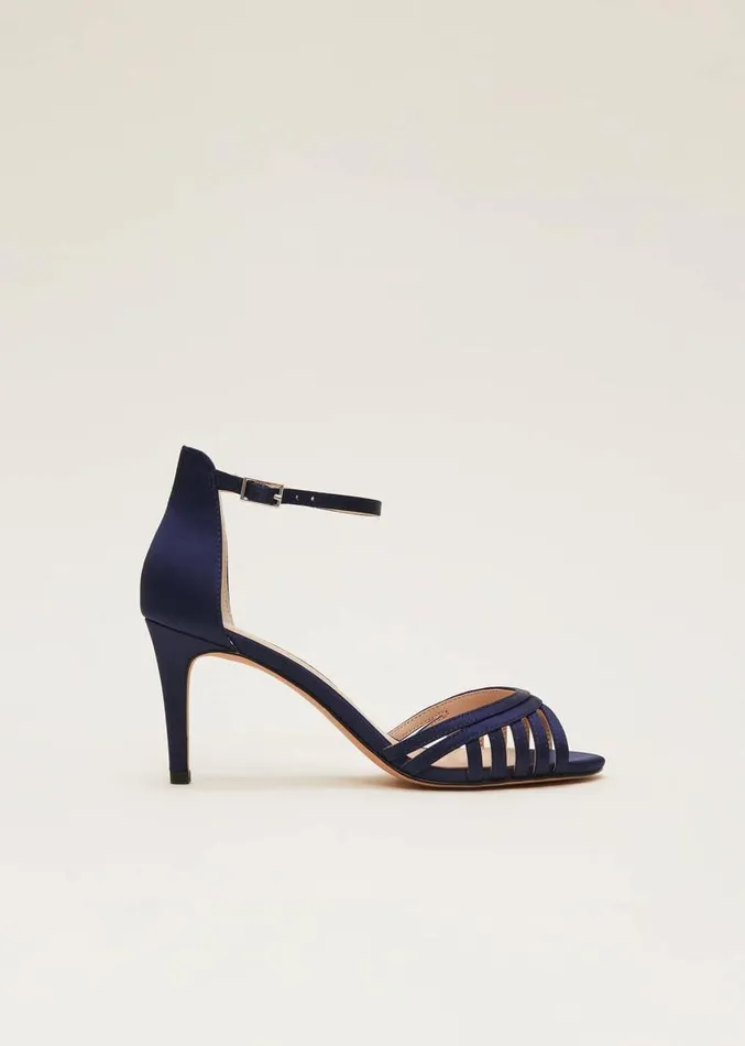Satin Strappy Heeled Sandals French Navy Women Phase Eight Occasion Shoes