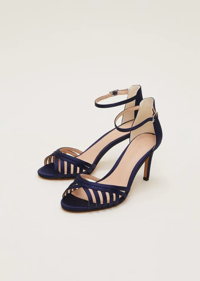 Satin Strappy Heeled Sandals French Navy Women Phase Eight Occasion Shoes