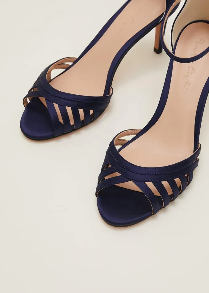 Satin Strappy Heeled Sandals French Navy Women Phase Eight Occasion Shoes