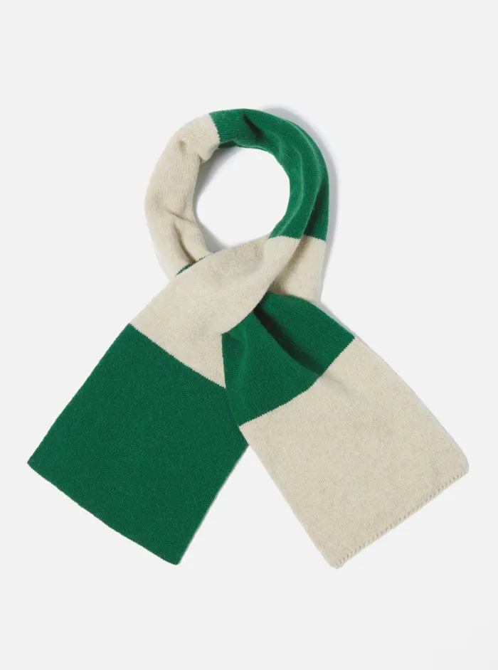 Scarves Men Universal Works Universal Works Deluxe Football Scarf In BeigeGreen Soft Wool
