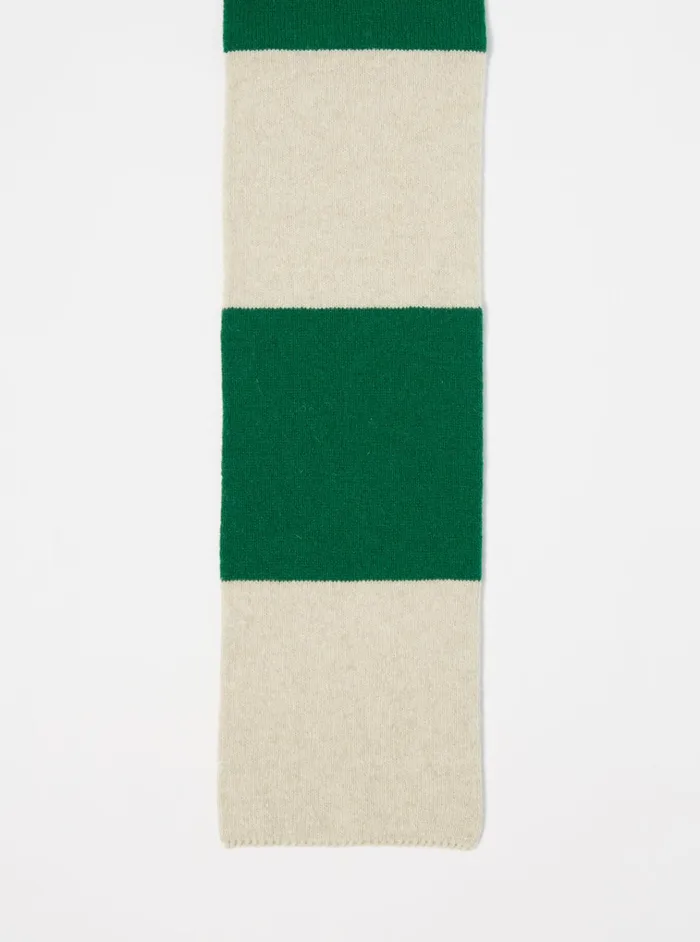 Scarves Men Universal Works Universal Works Deluxe Football Scarf In BeigeGreen Soft Wool
