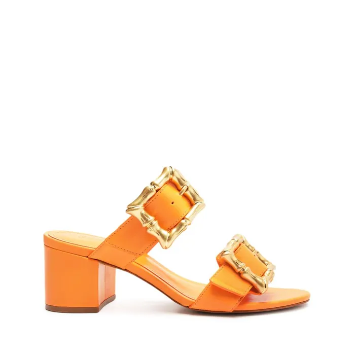 Schutz Shoes Enola Women Enola Mid Block Leather Sandal Orange