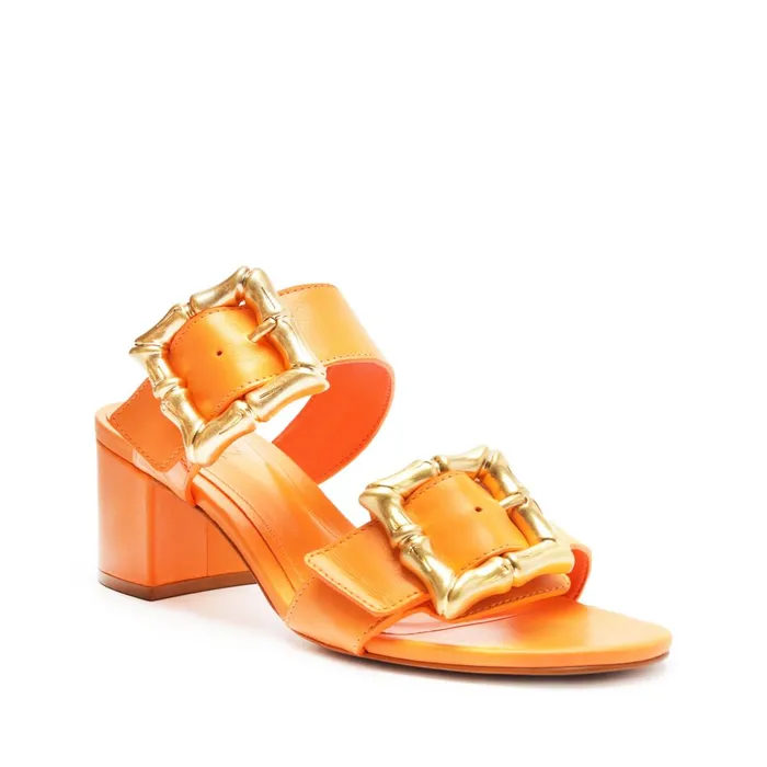 Schutz Shoes Enola Women Enola Mid Block Leather Sandal Orange