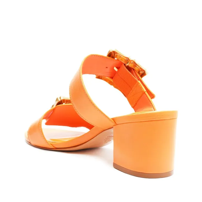 Schutz Shoes Enola Women Enola Mid Block Leather Sandal Orange