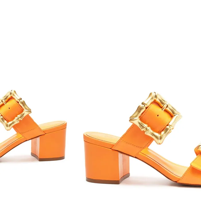 Schutz Shoes Enola Women Enola Mid Block Leather Sandal Orange