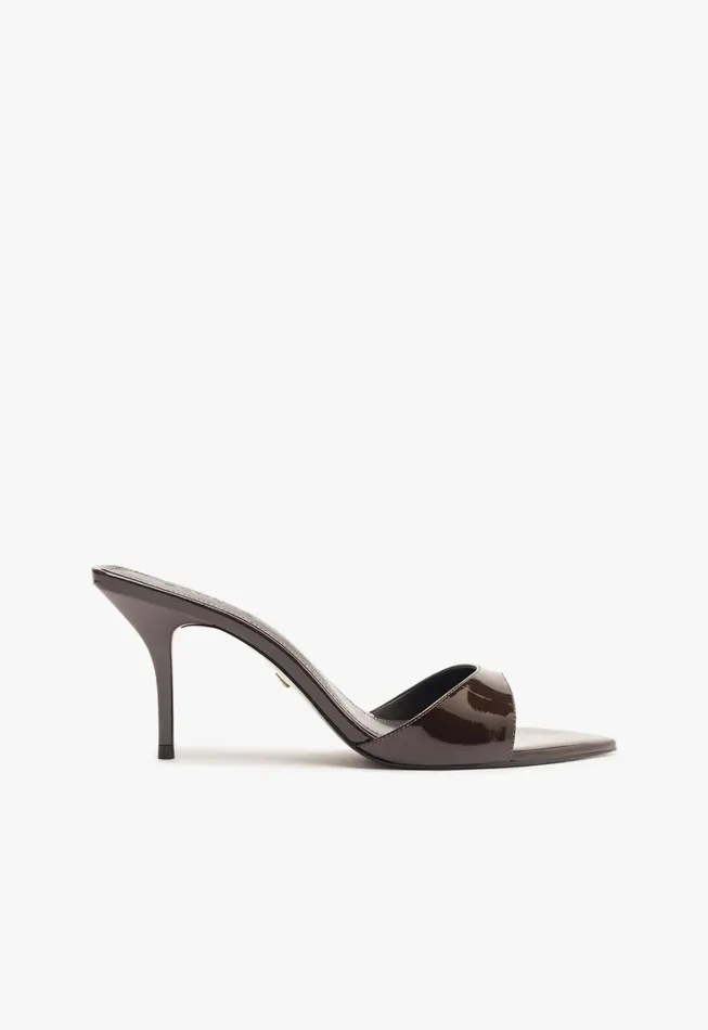 Schutz Shoes Mules Women Elodie Patent Leather Sandal Dark Brown