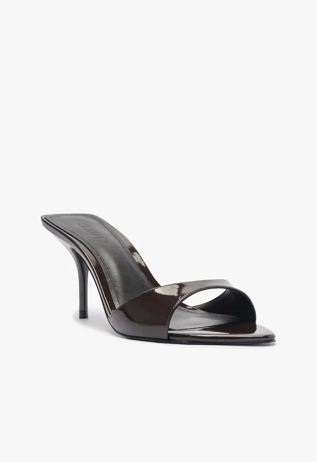 Schutz Shoes Mules Women Elodie Patent Leather Sandal Dark Brown