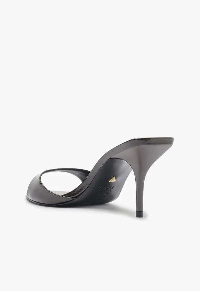 Schutz Shoes Mules Women Elodie Patent Leather Sandal Dark Brown