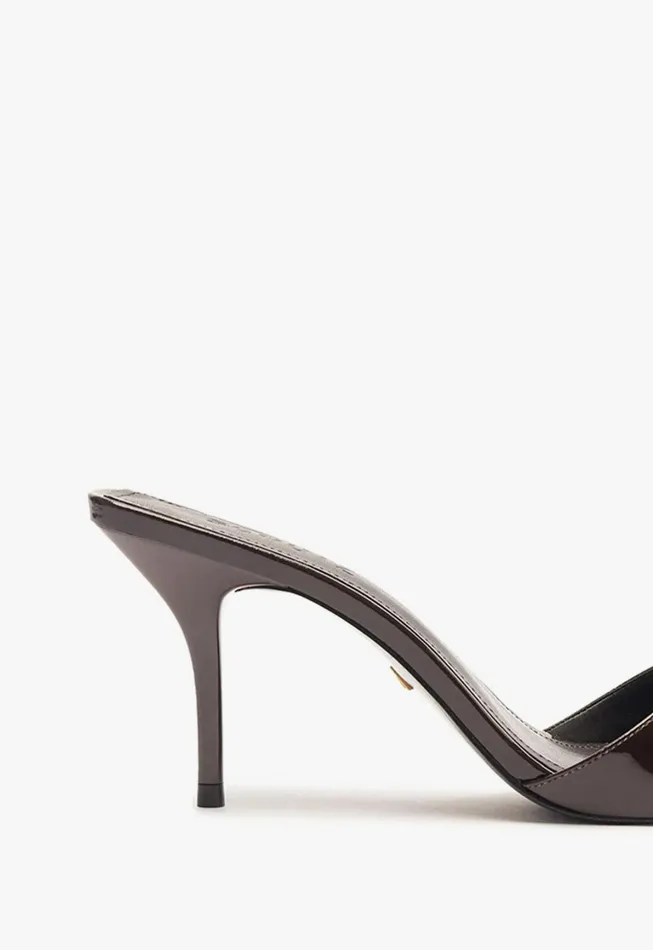 Schutz Shoes Mules Women Elodie Patent Leather Sandal Dark Brown