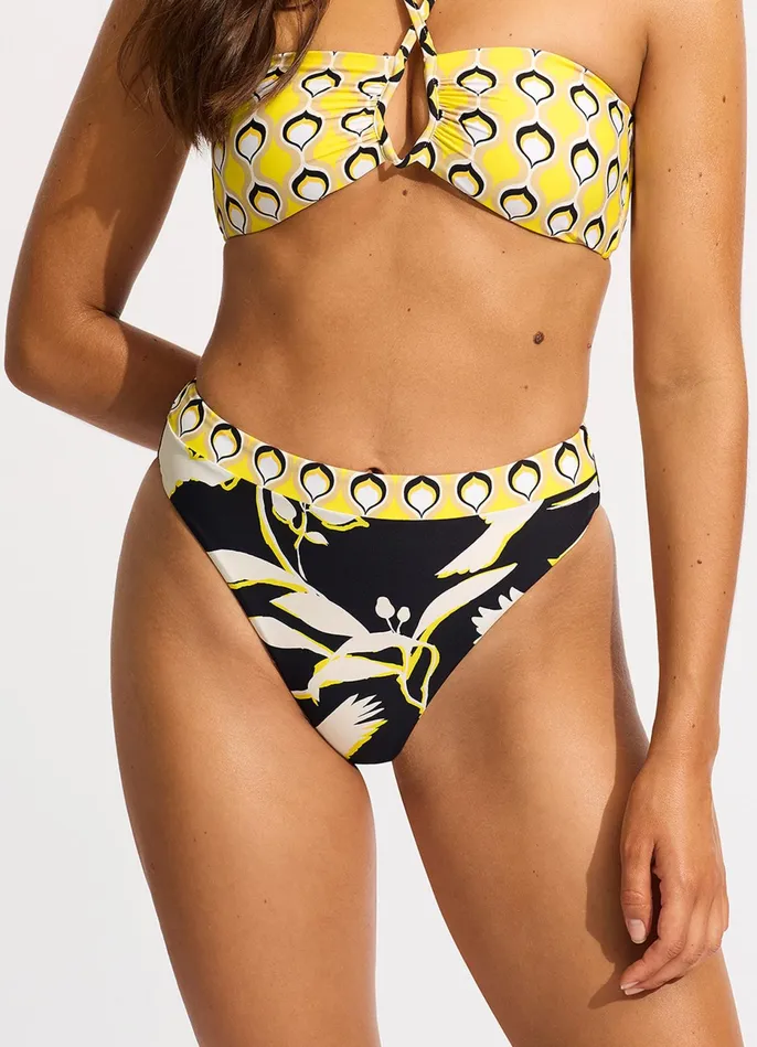 Seafolly Birds Of Paradise High Rise Bikini Bottom 8211 Black Women High Waisted