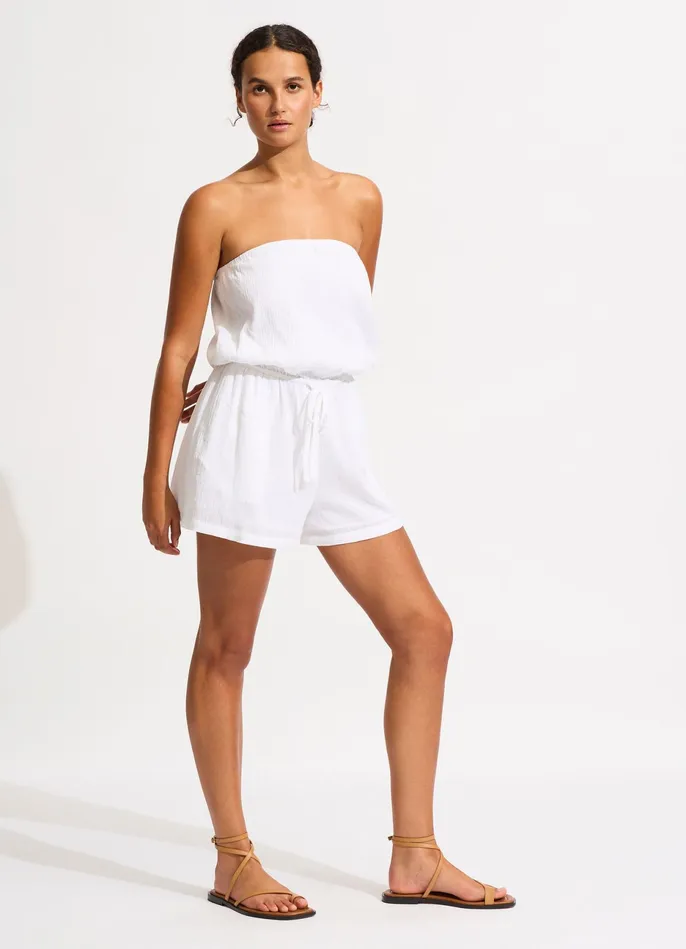 Seafolly Crinkle Playsuit 8211 White Women Beach Dresses
