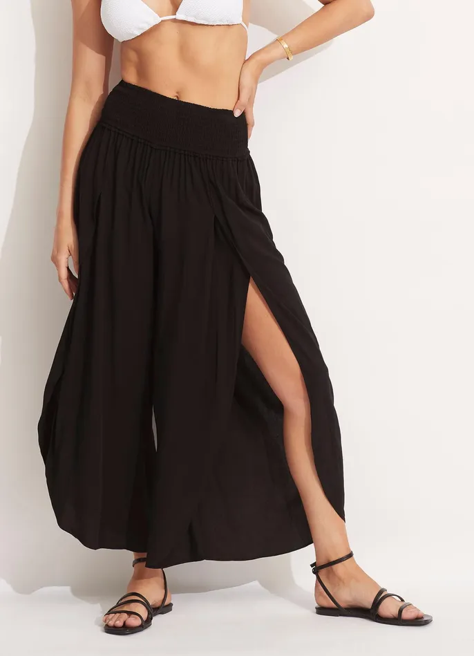 Seafolly Shirred Waist Wrap Pant 8211 Black Women Pants and Shorts