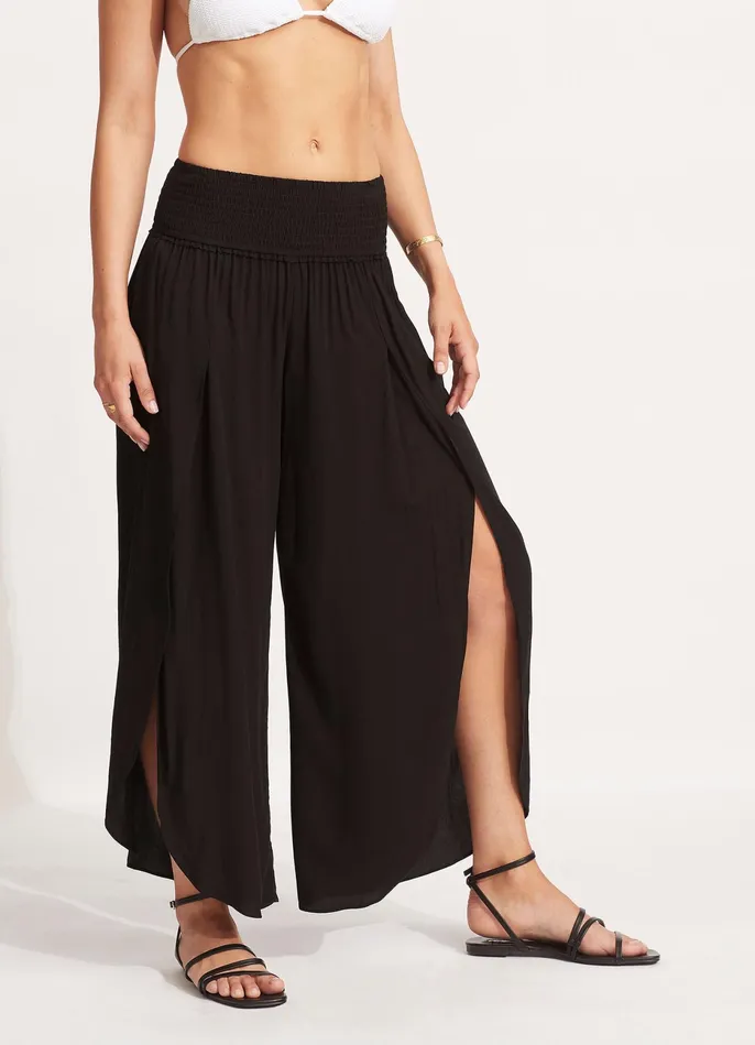 Seafolly Shirred Waist Wrap Pant 8211 Black Women Pants and Shorts