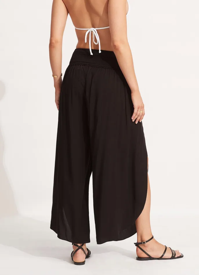 Seafolly Shirred Waist Wrap Pant 8211 Black Women Pants and Shorts