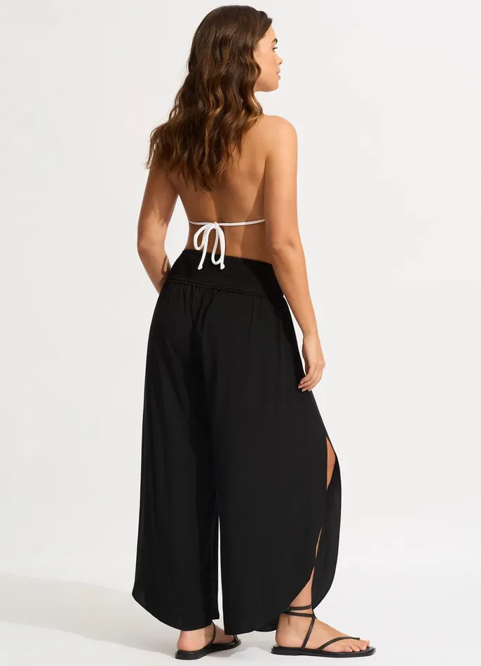 Seafolly Shirred Waist Wrap Pant 8211 Black Women Pants and Shorts