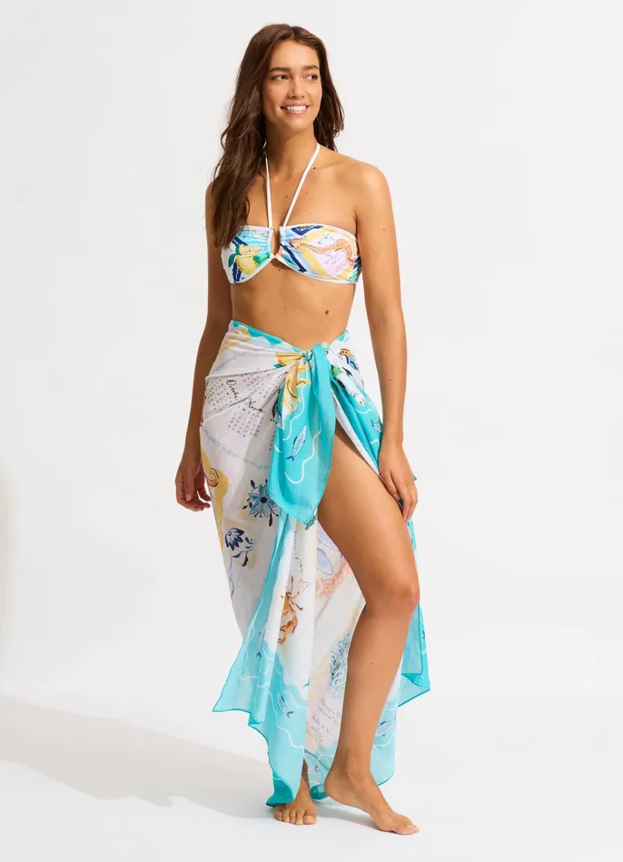 Seafolly Wish You Were Here Sarong 8211 Atoll Blue Women Skirts and Sarongs