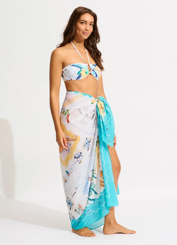 Seafolly Wish You Were Here Sarong 8211 Atoll Blue Women Skirts and Sarongs