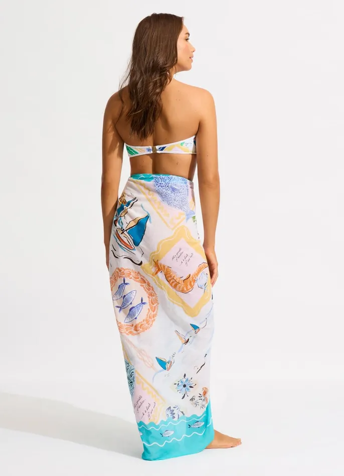 Seafolly Wish You Were Here Sarong 8211 Atoll Blue Women Skirts and Sarongs