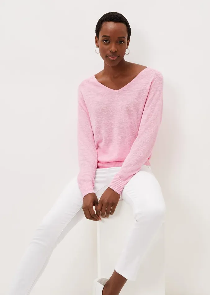 Senita Linen VNeck Jumper Pink Women Phase Eight Knitwear