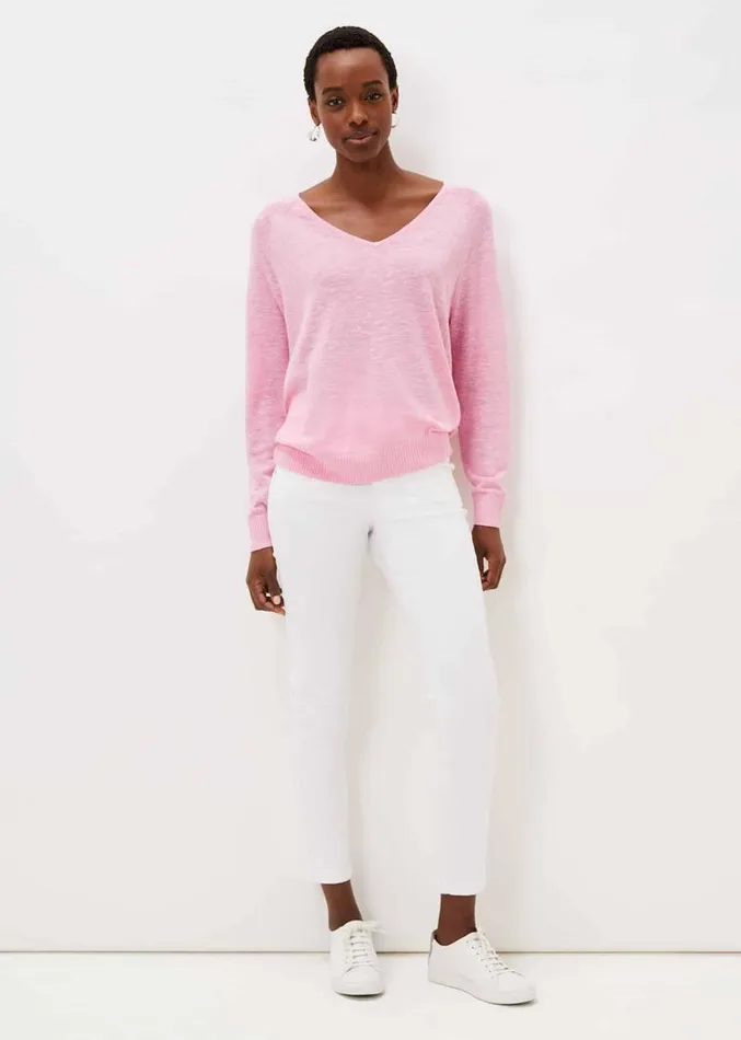 Senita Linen VNeck Jumper Pink Women Phase Eight Knitwear