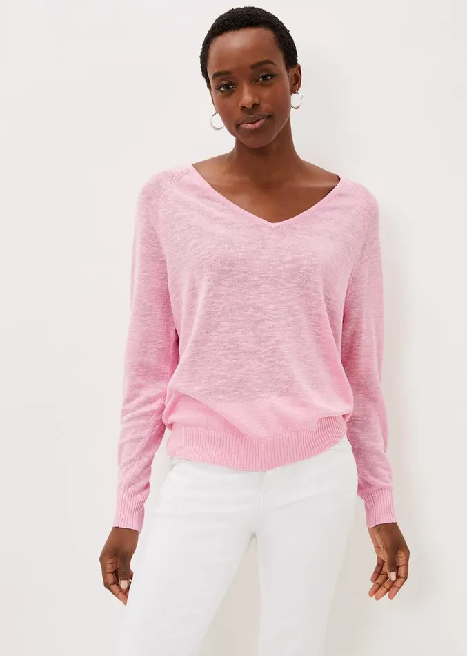 Senita Linen VNeck Jumper Pink Women Phase Eight Knitwear