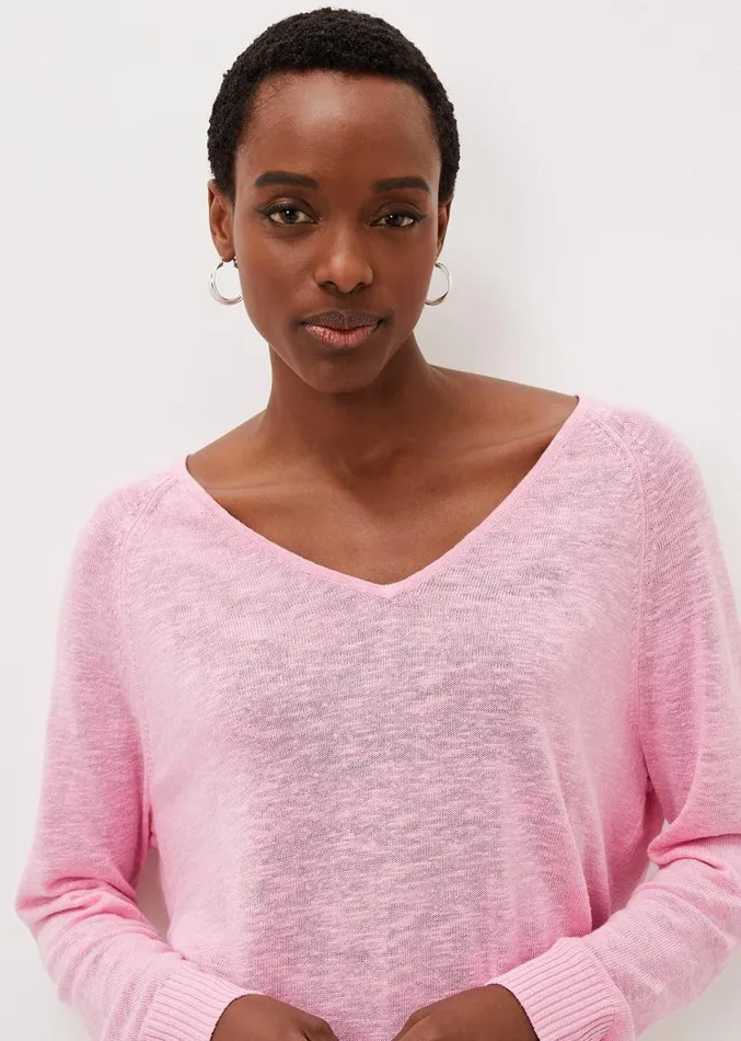Senita Linen VNeck Jumper Pink Women Phase Eight Knitwear