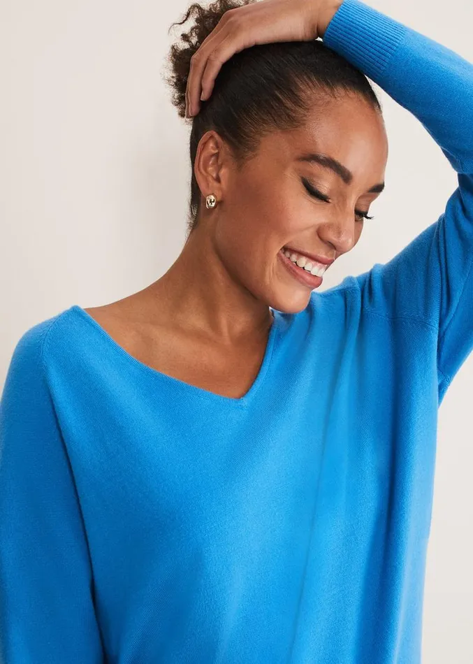 Senita V Neck Knit Jumper Pop Blue Women Phase Eight Knitwear