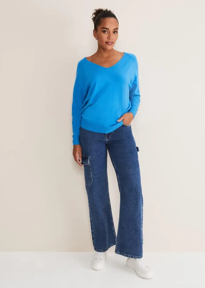 Senita V Neck Knit Jumper Pop Blue Women Phase Eight Knitwear