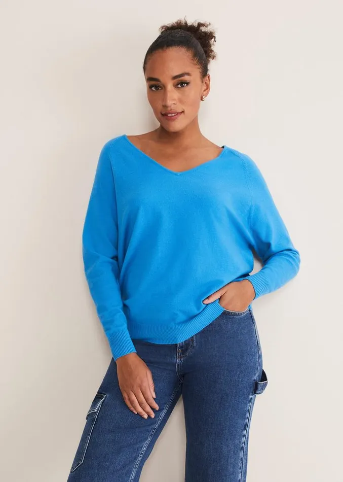 Senita V Neck Knit Jumper Pop Blue Women Phase Eight Knitwear